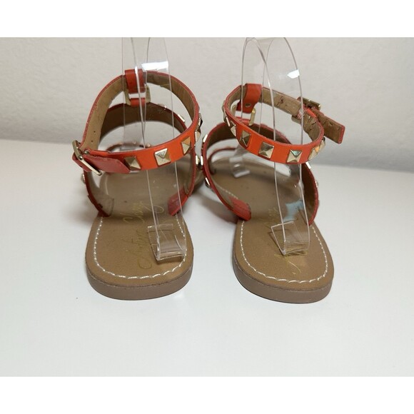 Arturo Chiang Orange Gold Studded Leather Flat Ankle Strap Sandals Women's 9M - Picture 3 of 10